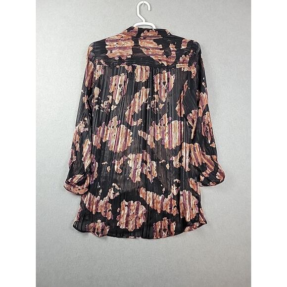 Caffe Marrakesh Black Gold Striped LS Sheer Button Up Shirt Women's Plus 2X - Picture 6 of 12